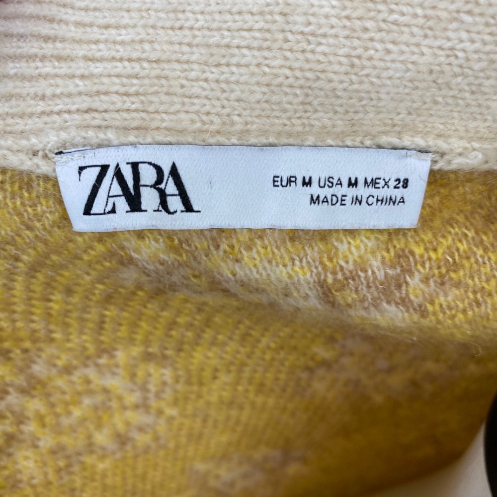 Zara Sz M Yellow Diamond Knit Jewel Button Cardigan Cream Wool Alpaca Blend - Picture 3 of 11